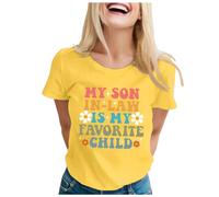 Maglietta da donna "Mein Genieger ist Mein Lieblingskind " per la festa della mamma, a maniche corte, giallo., XL