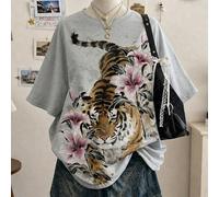 Maglietta da donna oversize a metà lunghezza con stampa digitale di tigre, stile minimalista, scollo rotondo e spalle cadenti, regalo per un'amica L,M,S,XL,XS,XXSAnimaleTessuto in maglia