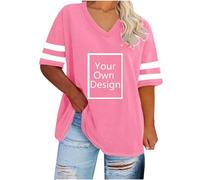 Maglietta da donna, oversize, a righe, patchwork, con scollo a V, a maniche corte, con testo/immagine, personalizzata, per feste, Natale, Halloween, Colore: rosa., XL