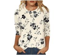 Maglietta da Donna Oversize Comoda Casual Girocollo Firmate Magliette Leggera Oversize Estive Elegante Tee Top Curvy Larghe Moda Tee Bluse Vintage Maniche 3/4 Cotone Taglie Forti Maglia