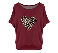 Maglietta da donna oversize con maniche a pipistrello a maniche corte, Colore: rosso, XL