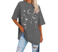 Maglietta da donna oversize con motivo cielo - Maglia dal taglio ampio con stampa luna e stelle | Maglietta casual boyfriend per un look quotidiano rilassato, Stil_z01 grigio, M