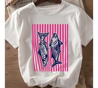 Maglietta da donna oversize con scollo a giro con grafica vintage di sardine e frutti di mare, top dal look estetico stile anni '90 L,M,S,XL,XXLBlocchi di colore,Halloween,Lettere,A strisceTessuto in