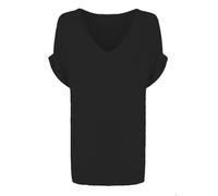 Maglietta da donna oversize con scollo a V, a maniche corte, alla moda, estiva, Nero , 52-54