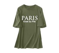 Maglietta da donna oversize con stampa Paris - Maglietta casual a maniche corte con scritta C'est La Vie | Top dal taglio ampio in stile vintage, Stil_n01 verde militare, S