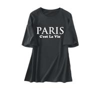 Maglietta da donna oversize con stampa Paris - Maglietta casual a maniche corte con scritta C'est La Vie | Top dal taglio ampio in stile vintage, Stil_n04 Grigio, S