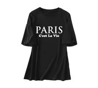 Maglietta da donna oversize con stampa Paris - Maglietta casual a maniche corte con scritta C'est La Vie | Top dal taglio ampio in stile vintage, Stil_n02 Nero, XL