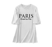 Maglietta da donna oversize con stampa Paris - Maglietta casual a maniche corte con scritta C'est La Vie | Top dal taglio ampio in stile vintage, Stil_n06 Bianco, XXL