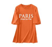 Maglietta da donna oversize con stampa Paris - Maglietta casual a maniche corte con scritta C'est La Vie | Top dal taglio ampio in stile vintage, Stil_n05 arancione, XXL