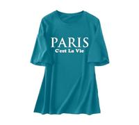 Maglietta da donna oversize con stampa Paris - Maglietta casual a maniche corte con scritta C'est La Vie | Top dal taglio ampio in stile vintage, Stil_n03 blu, XL