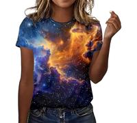 Maglietta da donna oversize, leggera, comoda, per il tempo libero, scollo rotondo, con stampa galassia, per carnevale, cielo stellato, maglietta da donna, a maniche corte, per carnevale, feste, club