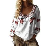 Maglietta da donna Oversize, maglietta a maniche lunghe, da donna, con stampa floreale, scollo rotondo, top bohemien, abbigliamento casual, loungewear 5XL, maglietta a mezza stagione, 5XL, bianco, L