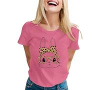 Maglietta da donna pasquale, casual, con scollo rotondo e stampa a lettere, per donna, a maniche corte, diversi colori, Colore: rosa., XL