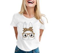 Maglietta da donna pasquale, casual, con scollo rotondo e stampa a lettere, per donna, a maniche corte, diversi colori, bianco, L