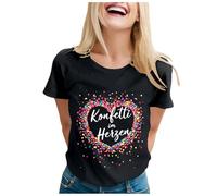 Maglietta da donna per Carnevale di Colonia, con coriandoli nel cuore, costume per Soft Everyday Basic, maglietta da donna, festival, clown, stampa grafica, casual, scollo rotondo, O nero., XL