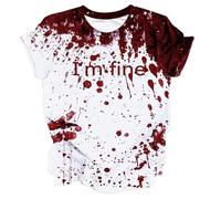 Maglietta da donna per Halloween con schizzi di sangue, maglietta inquietante I'm Fine come semplice travestimento, stampa 3D per gli appassionati di horror, Stil_c01 Bianco, M