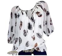 Maglietta da donna per il tempo libero, con maniche e gomiti, con scollo a V, per l'estate, bianco, L