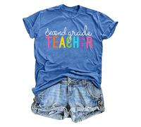 Maglietta da donna per insegnanti di seconda classe, maglietta a maniche corte con stampa secondo Grade Teacher, maglietta casual per la vita scolastica, Stil_j01 blu, XXL