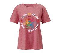 Maglietta da donna per la consapevolezza dell'autismo, maglietta da dichiarazione colorata Teach Love Accept Understand, top sostenitore per inclusione, Stil_q03 rosa, M