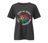 Maglietta da donna per la consapevolezza dell'autismo, maglietta da dichiarazione colorata Teach Love Accept Understand, top sostenitore per inclusione, Stil_q01 Grigio, XL