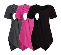 Maglietta da donna per la gravidanza, a maniche corte, per la maternità, per l'allattamento, per la gravidanza, A1 nero., L