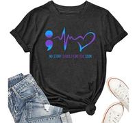 Maglietta da donna per la salute mentale, top con motivo a punto e virgola, motivo battito cardiaco | Maglietta per la prevenzione del suicidio, Stil_b01 Nero, S