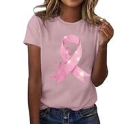 Maglietta da donna per sostenere il mese del cancro al seno - Top con fiocco rosa in strass | Maglietta dichiarativa per la consapevolezza e la solidarietà, Stil_l03 rosa acceso, XL