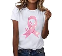 Maglietta da donna per sostenere il mese del cancro al seno - Top con fiocco rosa in strass | Maglietta dichiarativa per la consapevolezza e la solidarietà, Stil_l05 Bianco, M