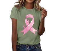 Maglietta da donna per sostenere il mese del cancro al seno - Top con fiocco rosa in strass | Maglietta dichiarativa per la consapevolezza e la solidarietà, Stil_l01 verde militare, L