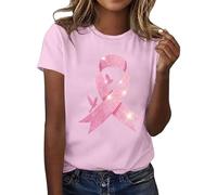 Maglietta da donna per sostenere il mese del cancro al seno - Top con fiocco rosa in strass | Maglietta dichiarativa per la consapevolezza e la solidarietà, Stil_l04 rosa, S