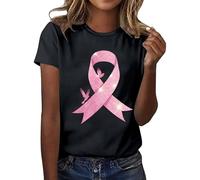 Maglietta da donna per sostenere il mese del cancro al seno - Top con fiocco rosa in strass | Maglietta dichiarativa per la consapevolezza e la solidarietà, Stil_l02 Nero, XXL