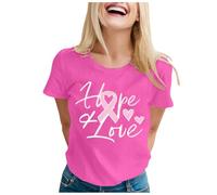 Maglietta da donna positiva, minimalista, girocollo, maniche corte, tipografica, casual, con scritta a cuore, a maniche corte, estiva, per tutti i giorni, Stil-u01 rosa acceso, L