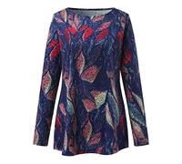 Maglietta da donna Retro Leaf Print Loose Casual a maniche lunghe, a girocollo, Lilla, XL