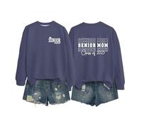 Maglietta da donna Senior Mom 2025 2025, classe di laurea, felpa con stampa monogramma a maniche lunghe, Viola chiaro, XXL