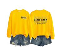 Maglietta da donna Senior Mom 2025 2025, classe di laurea, felpa con stampa monogramma a maniche lunghe, giallo., XL
