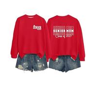Maglietta da donna Senior Mom 2025 2025, classe di laurea, felpa con stampa monogramma a maniche lunghe, Colore: rosso, XXL