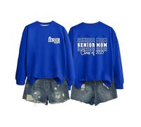 Maglietta da donna Senior Mom 2025 2025, classe di laurea, felpa con stampa monogramma a maniche lunghe, Blu, XXL