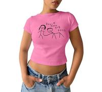 Maglietta da donna senza pancia con stampa ironica - Crop top aderente in stile Y2K | Maglietta a maniche corte con grafica stickman, Stil_a03 rosa acceso, L