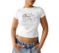 Maglietta da donna senza pancia con stampa ironica - Crop top aderente in stile Y2K | Maglietta a maniche corte con grafica stickman, Stil_a04 Bianco, L