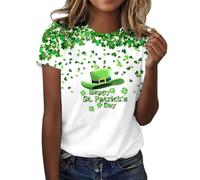 Maglietta da donna St Pa Day con stampa alla moda, scollo rotondo, a maniche corte, con teschio, abbigliamento da donna, verde, M