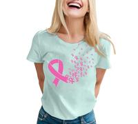 Maglietta da donna stampata rosa camicetta con maniche corte scollo rotondo per abbigliamento casual alla moda, Verde menta, XXL