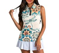 Maglietta da donna stampata senza maniche con colletto classico, taglio elegante, design alla moda per uno stile casual, comodo e versatile, sempre perfetta per il tempo libero e il lavoro, beige., M