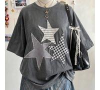 Maglietta da donna super oversize a maniche cadenti, girocollo, lunghezza media, con stampa digitale di pentagramma, applicazione e ricamo, stile minimalista, regalo per un'amica L,M,S,XL,XS,XXSGeomet