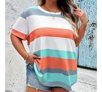 Maglietta da donna taglie forti con strisce e stampe glitterate, a fantasia completa, adatta per l'estate, San Valentino, rose, cuori, pois, amore, labbra, cupido, fiori 3D/Maglietta estiva taglie for