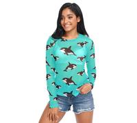 Maglietta da donna trasparente con balena che nuota, Miami Dolphin Beach Lover, maglia a maniche lunghe trasparente S, Orca Nuoto Balena Cool Miami Dolphin Beach Lover, XX-Large