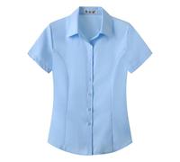 Maglietta da lavoro a maniche corte da donna, tinta unita, elasticizzata, con colletto al rovescio, camicie Oxford su misura, facili da pulire, non si stirano, casual, per lavoro, ufficio,