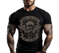 Maglietta da motociclista Ride to Live | Look Biker Uomo | 100% Cotone Spesso, Confortevole e Resistente, Idea Regalo Moto Vintage, Nero , L