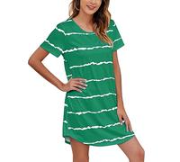 Maglietta da notte a maniche corte da donna con scollo a U Stampa a righe Come comoda camicia da notte dolce per un sonno riposante, verde, XL