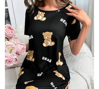 Maglietta da notte abito pigiama con stampe di orsetti e lettere alla moda e carini per le donne L,M,S,XL,XS,XXLTessuto in maglia