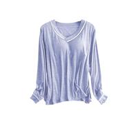 Maglietta da notte da donna, a maniche corte, a righe, casual, a maniche corte, comfort, Blu, L
